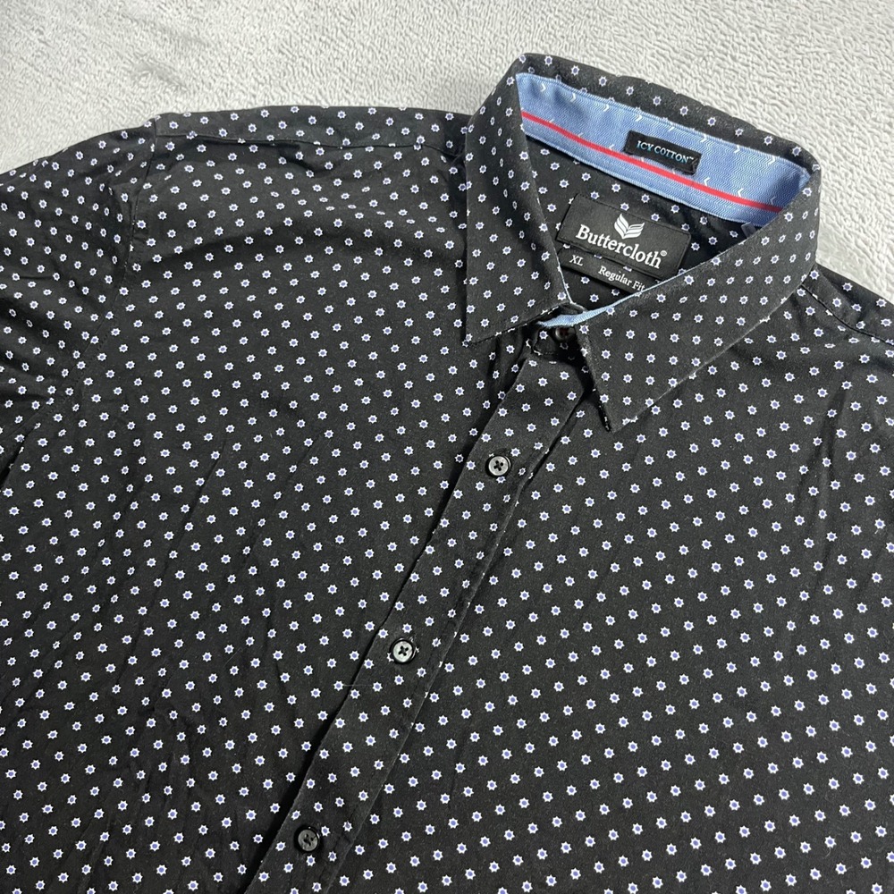 Buttercloth Icy Cotton Mens XL Regular Fit Short Sleeve Button Down Shirt Black